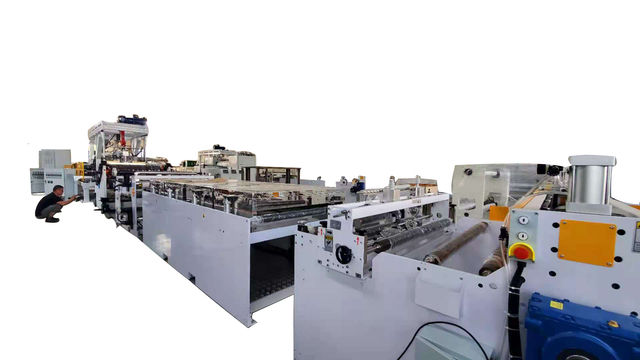 A fully automated and efficient plastic sheet production line widely used in hot forming